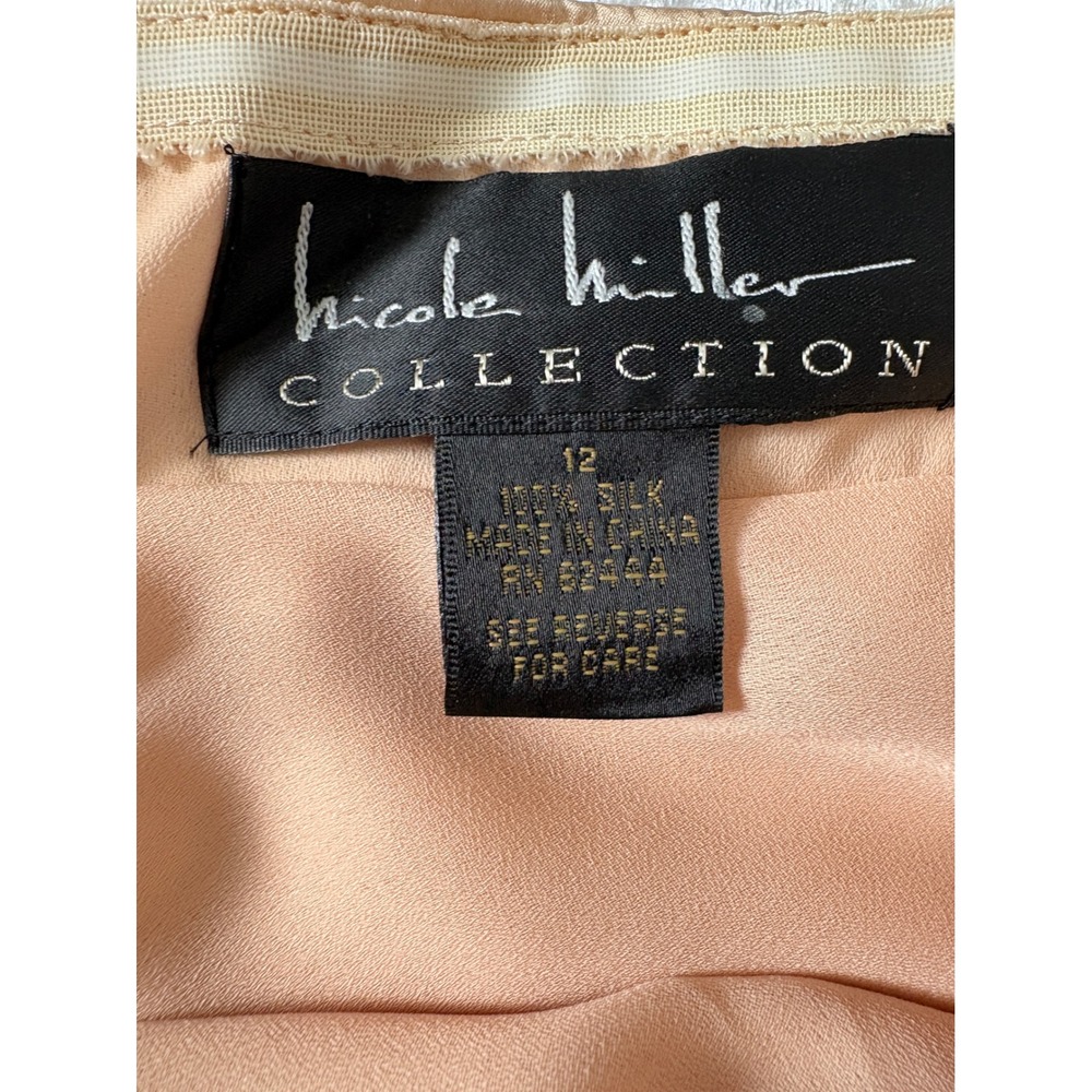 Nicole Miller Collection Peach 100% Silk Halter Midi Dress Open Back Size 12 - Picture 7 of 8